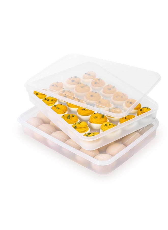 هومستر 2 وحدة من حاويات البيض القابلة للإرفاق مع أغطية، حامل بيض كبير السعة من البولي بروبيلين لـ 48 بيضة، صندوق تخزين طعام لمبرد المطبخ، صينية محمولة للبيض المُخلل، شفافة، 12.4 × 9.2 × 2.2 بوصة - Image 1